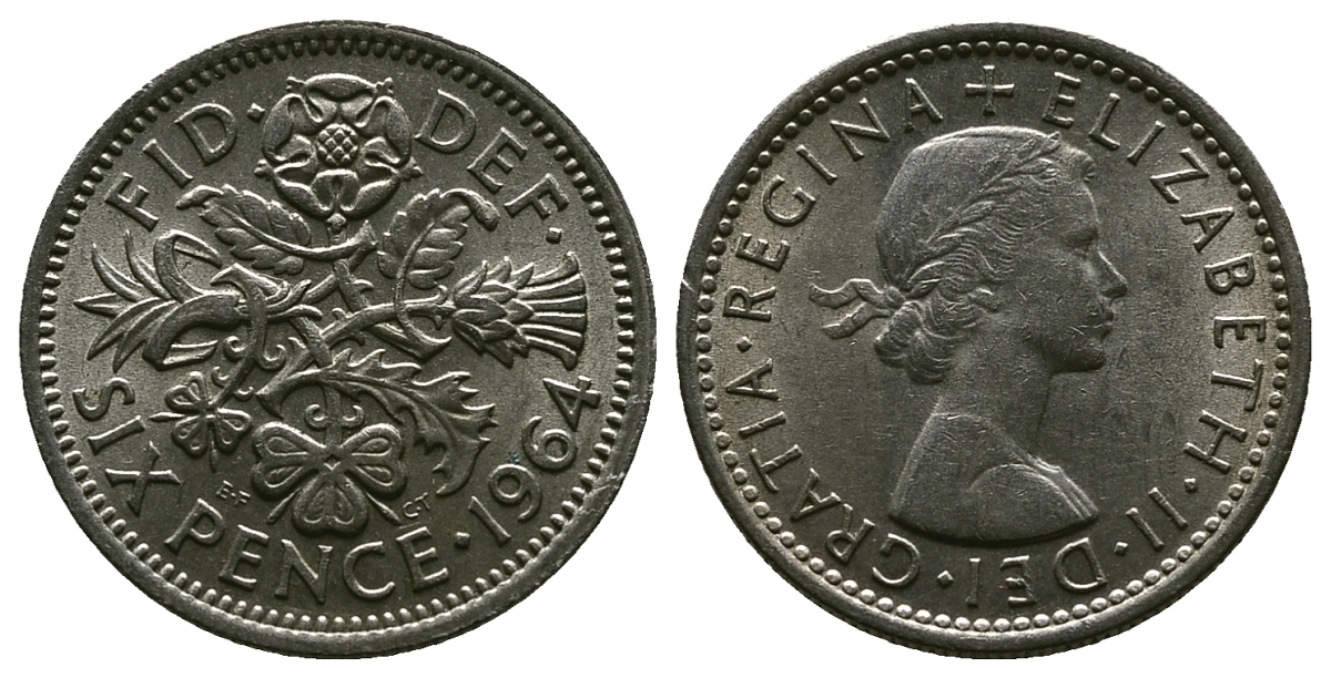 Великобритания 6 пенсов 1964 Елизавета II (1952-2022) KM 903, Spink 4149 медно-никель 4381-814