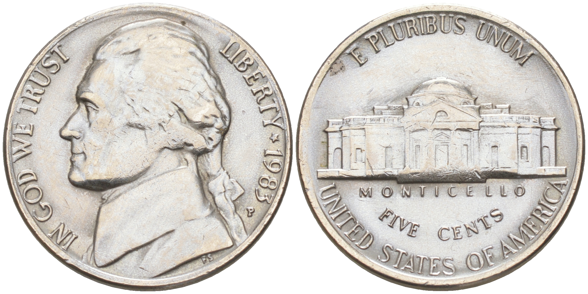 США 5 центов 1983 P, президент Джеферсон KM A192 медно-никель 190-134