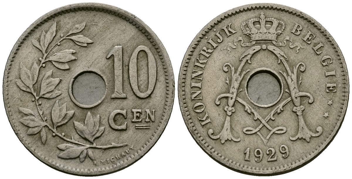 Бельгия 10 сантимов 1929 Belgie KM 86 медно-никель 4395-1142