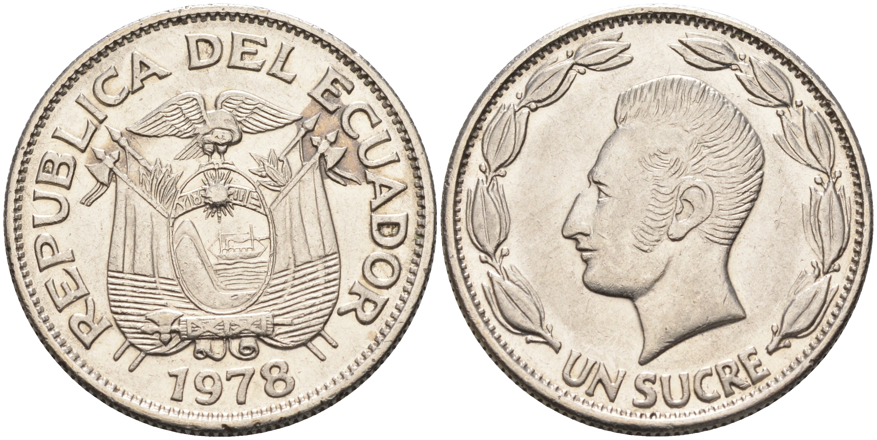 Эквадор 1 сукре 1978 Антонио Хосе Сукре KM 78b сталь плакированная никелем 4595-651
