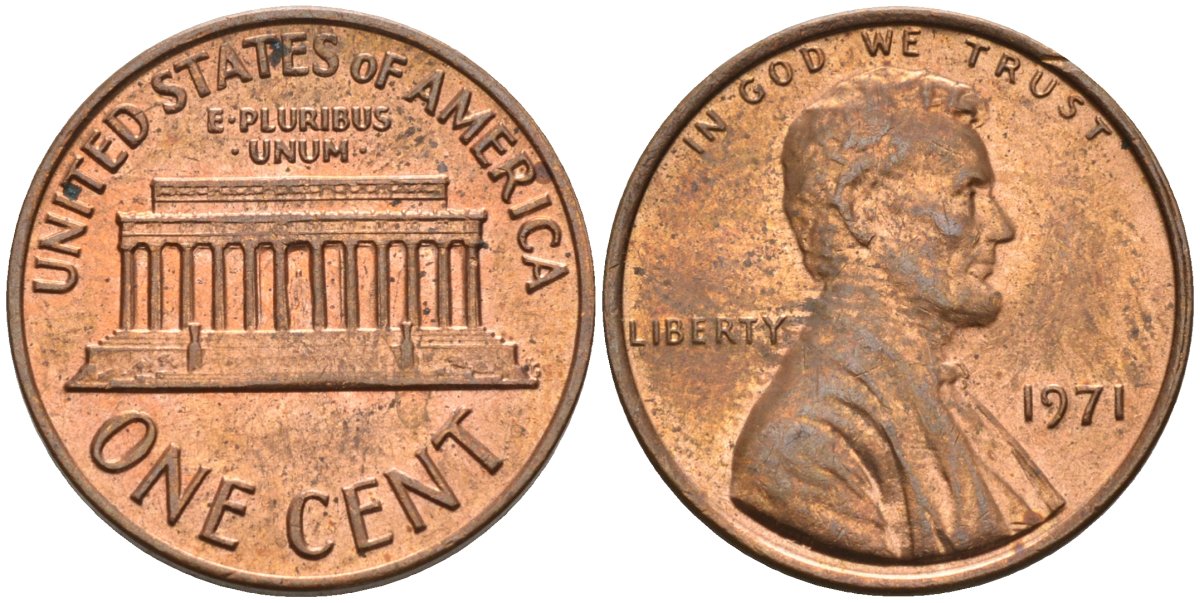 США 1 цент 1971 Линкольн KM 201 медь цинк 4115-912