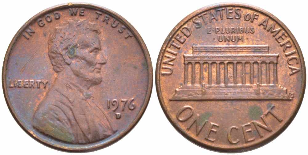 США 1 ЦЕНТ 1976 D, ЛИНКОЛЬН KM 201 медь цинк 112-413