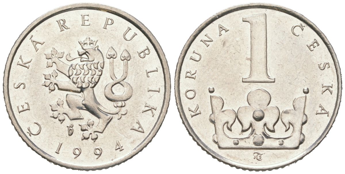 Чехия 1 крона 1994 KM 7 сталь плакированная никелем aUNC 192-626