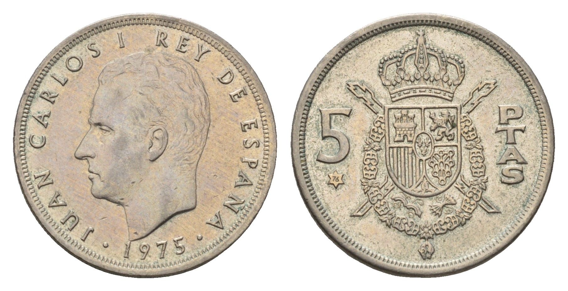Испания 5 песет 1975 (76) Хуан Карлос I (1975-2014) KM 807 медно-никель 4616-327