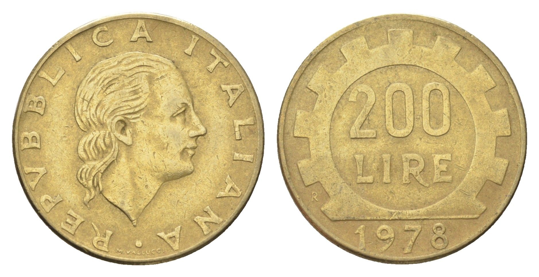 Италия 200 лир 1978 R, шестерня KM 105 алюминиевая бронза 4704-835