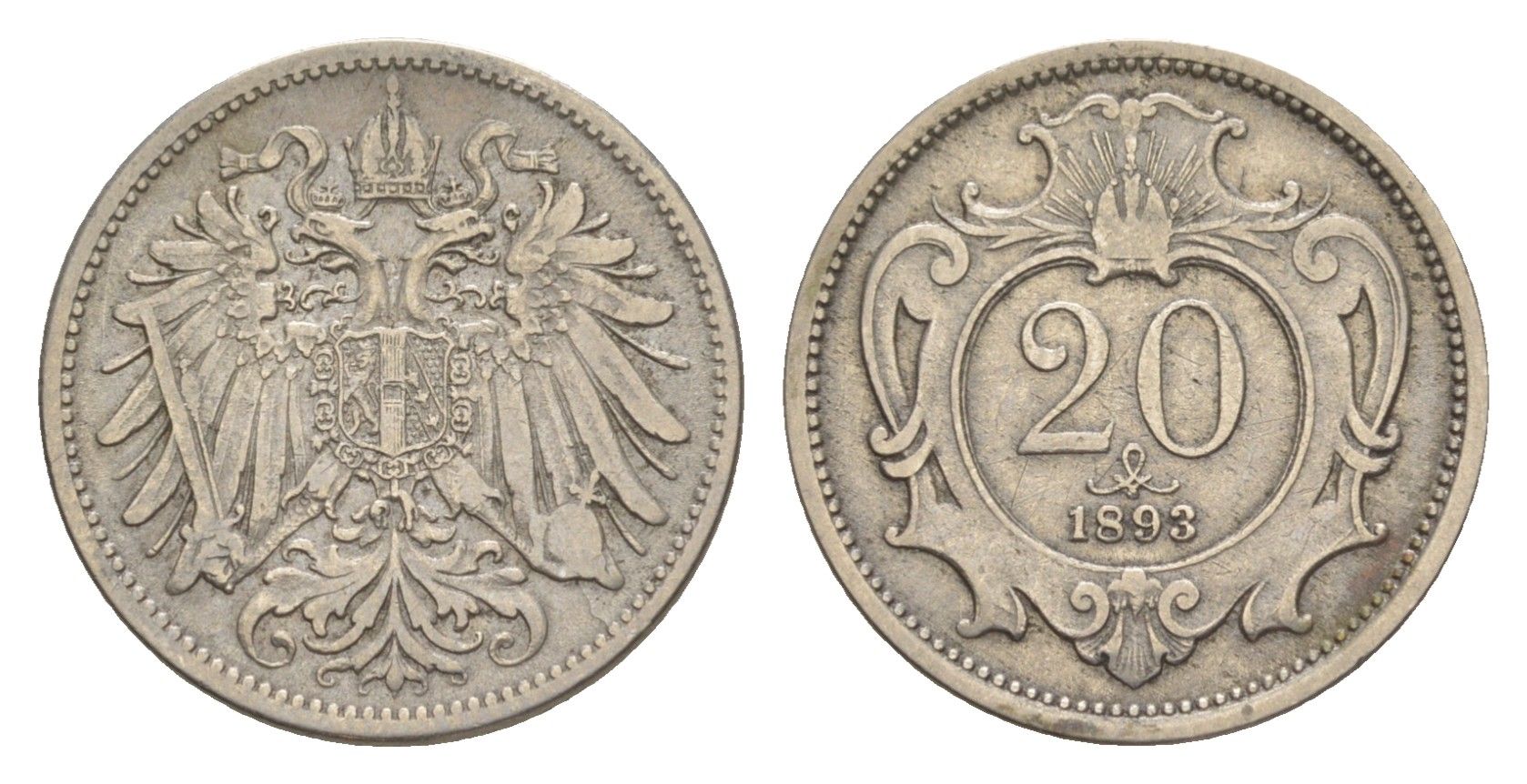 Австрия 20 геллеров 1893 Франц Иосиф I (1848-1916) KM 2803 никель 4639-1049