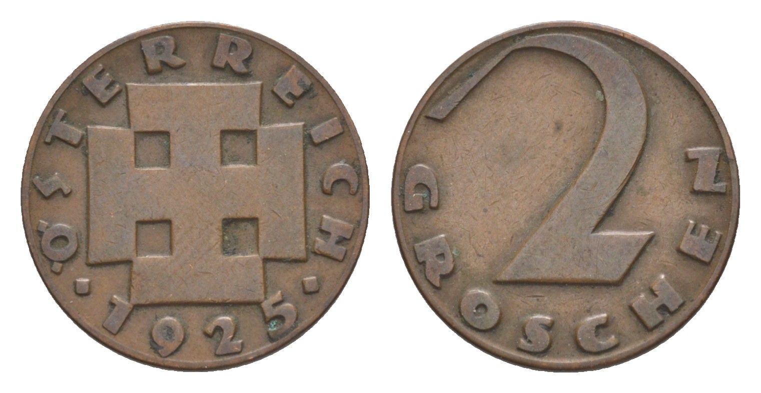 Австрия 2 гроша 1925 KM 2837 бронза 4636-141