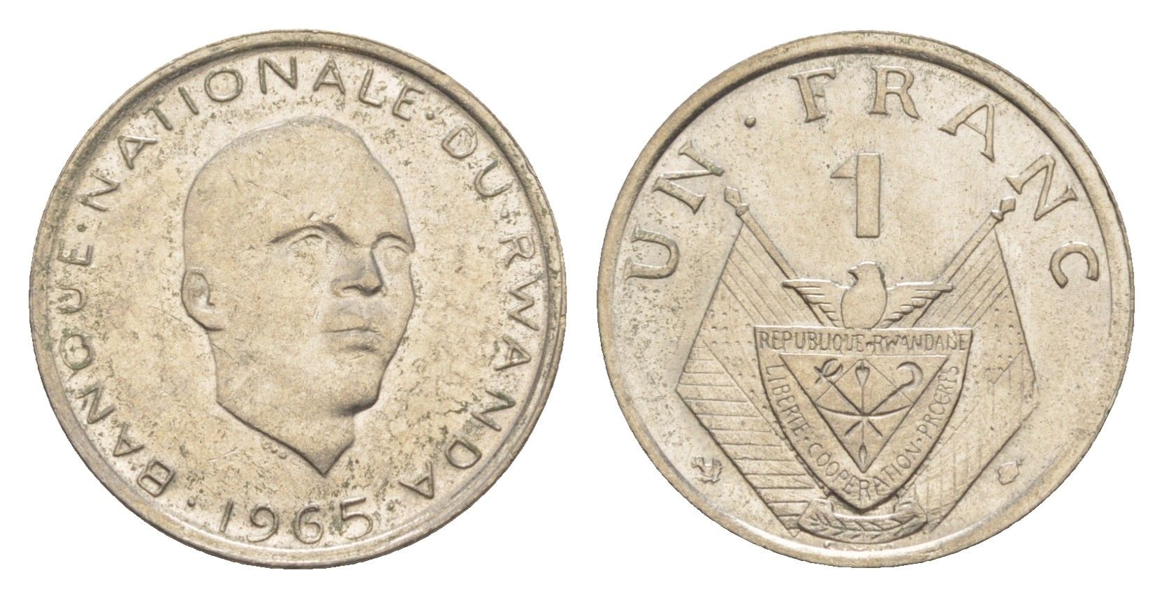 Руанда 1 франк 1965 KM 5 медно-никель UNC 4644-426