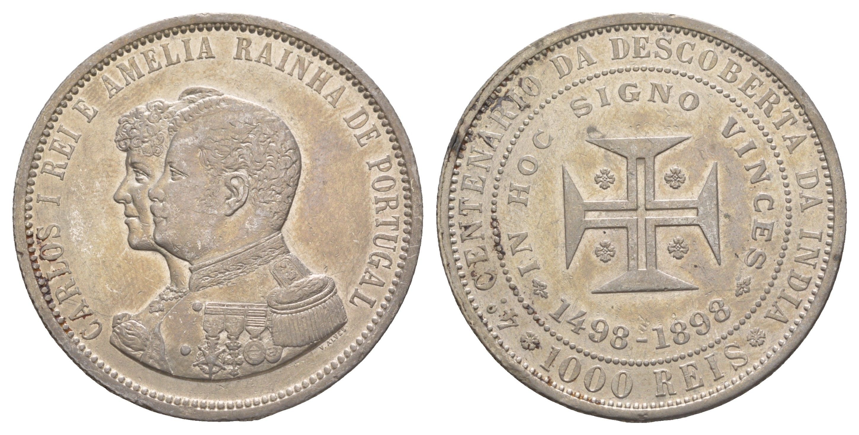 Португалия 1000 реалов (рейсов) 1898 400 лет Открытию Индии KM 539 серебро 3896-421