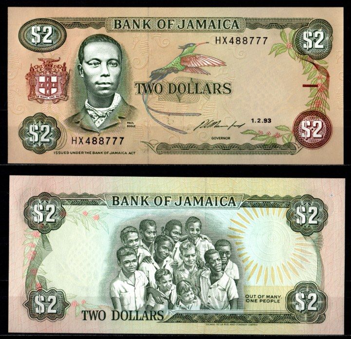 Ямайка 2 доллара 1993 Pick 69 e бумага UNC (пресс) 7217-5-2-2