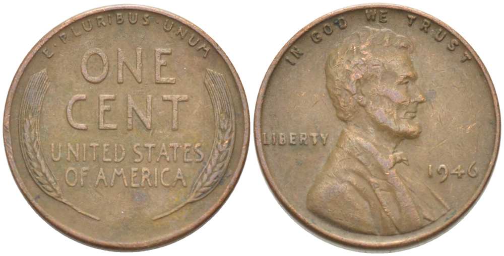 США 1 ЦЕНТ 1946 ЛИНКОЛЬН KM А132 медь цинк 218-945