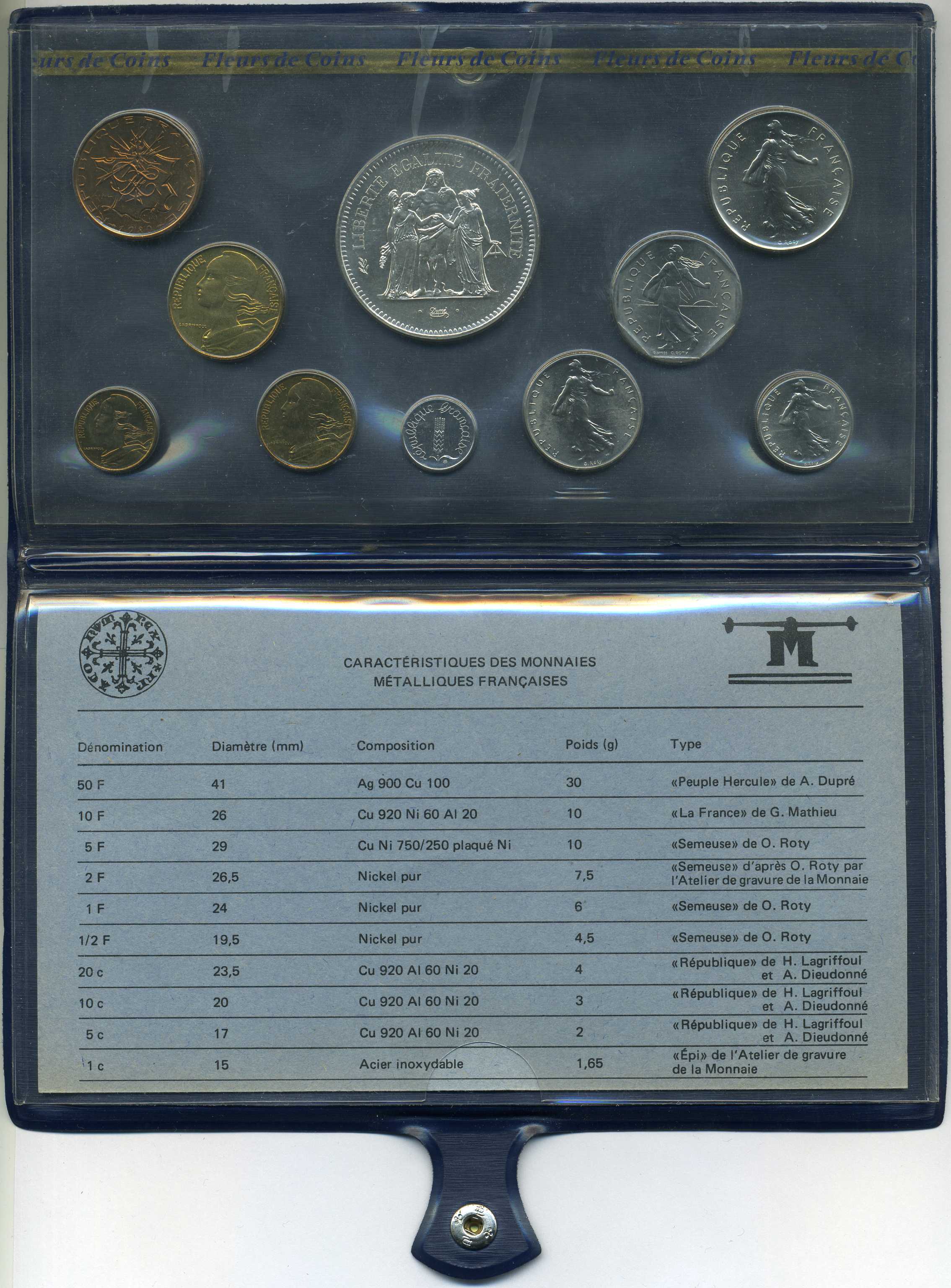 Франция набор из 10 монет 1980 FDC SET (FLEUR DE COIN), запайка, в оригинальной упаковке с сертификатом KM SS 17 UNC 5-4-4-16