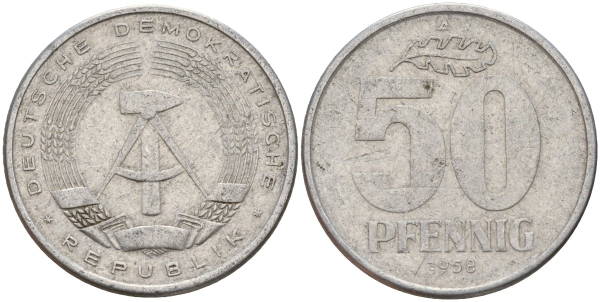 ГДР 50 пфеннигов 1958 A KM 12.1 алюминий 106-147