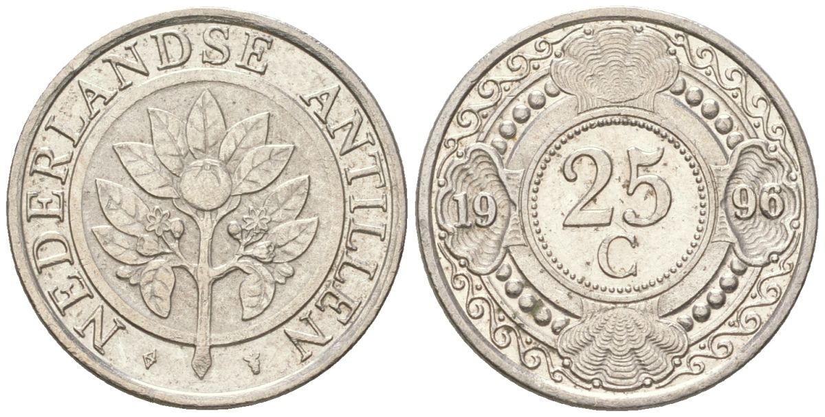 Нидерландские Антилы 25 центов 1996 Беатрикс (1980-2013) KM 35 сталь плакированная никелем 4611-839