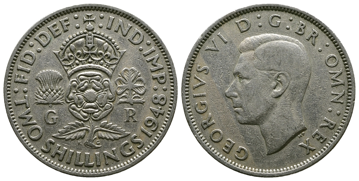 Великобритания 2 шиллинга (флорин) 1948 Георг VI (1936-1952) KM 865, Spink 4102 медно-никель 4381-1145