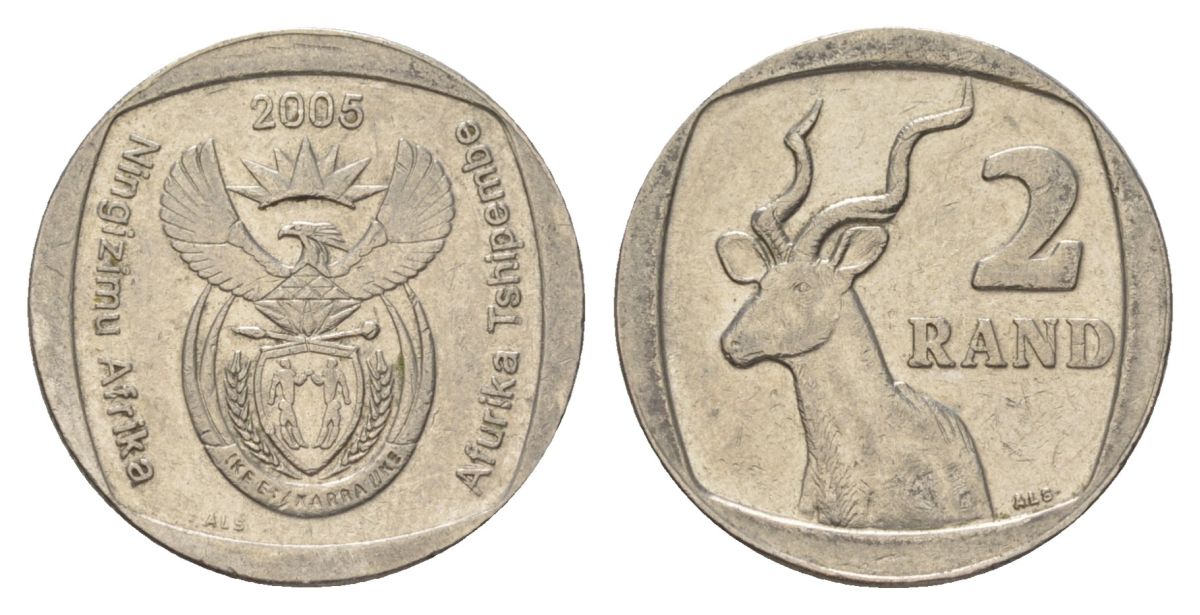 ЮАР 2 ранда 2005 KM 296 медь плакированная никелем 4628-136