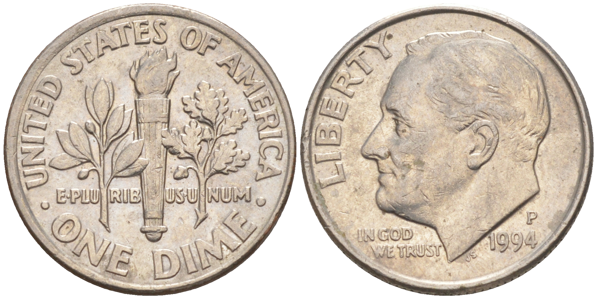 США 10 ЦЕНТОВ = 1 ДАЙМ 1994 P, РУЗВЕЛЬТ KM 195a медь плакированная медно-никелем 187-1112