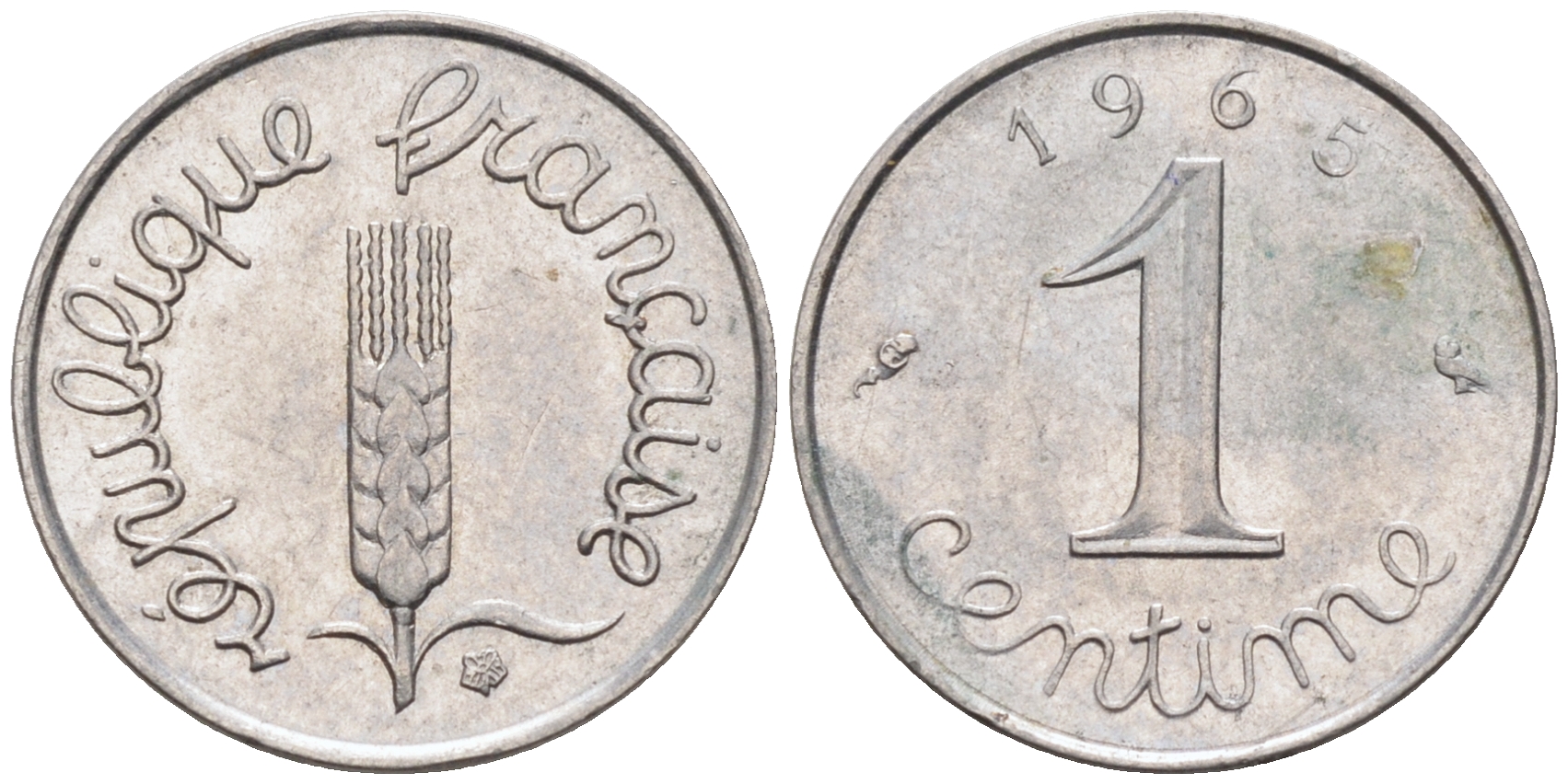 ФРАНЦИЯ 1 САНТИМ 1965 KM 928 хромированная сталь 4588-347