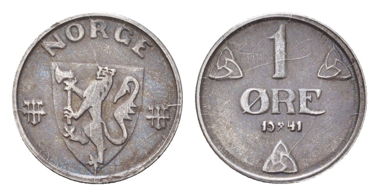Норвегия 1 эре 1941 Хокон VII (1905-1957) KM 387 железо 4705-832