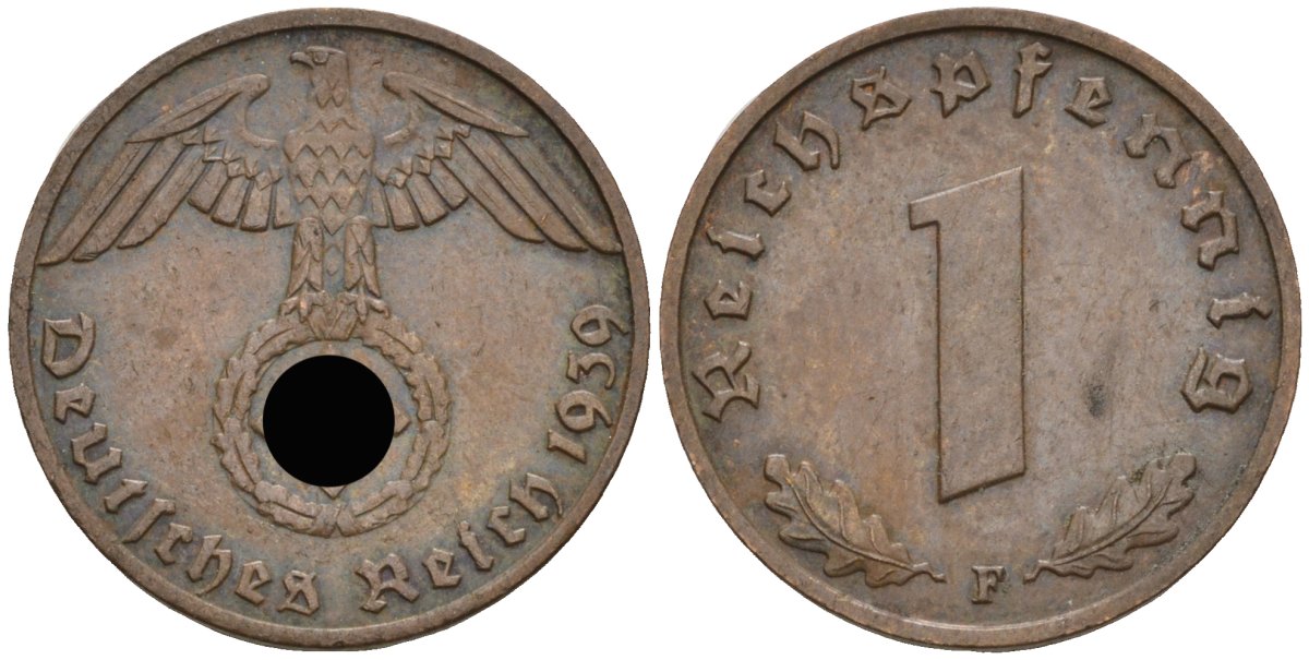 Германия 1 рейхспфенниг 1939 F KM 89, J 361 бронза 4136-1168