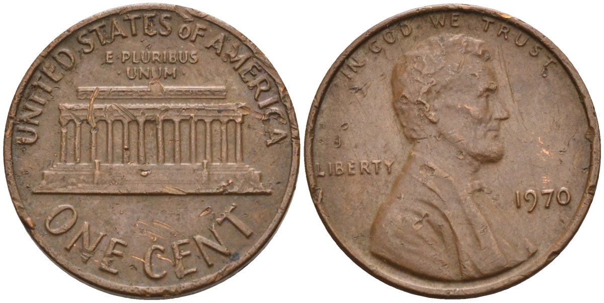 США 1 цент 1970 Линкольн KM 201 медь цинк 4115-855