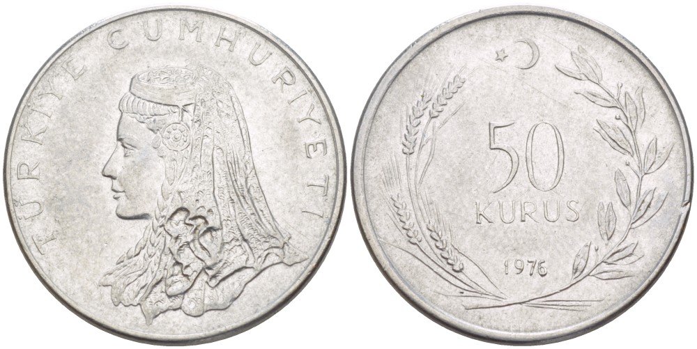 Турция 50 курушей 1976 Анатолийская невеста KM 899 нержавеющая сталь 56-332