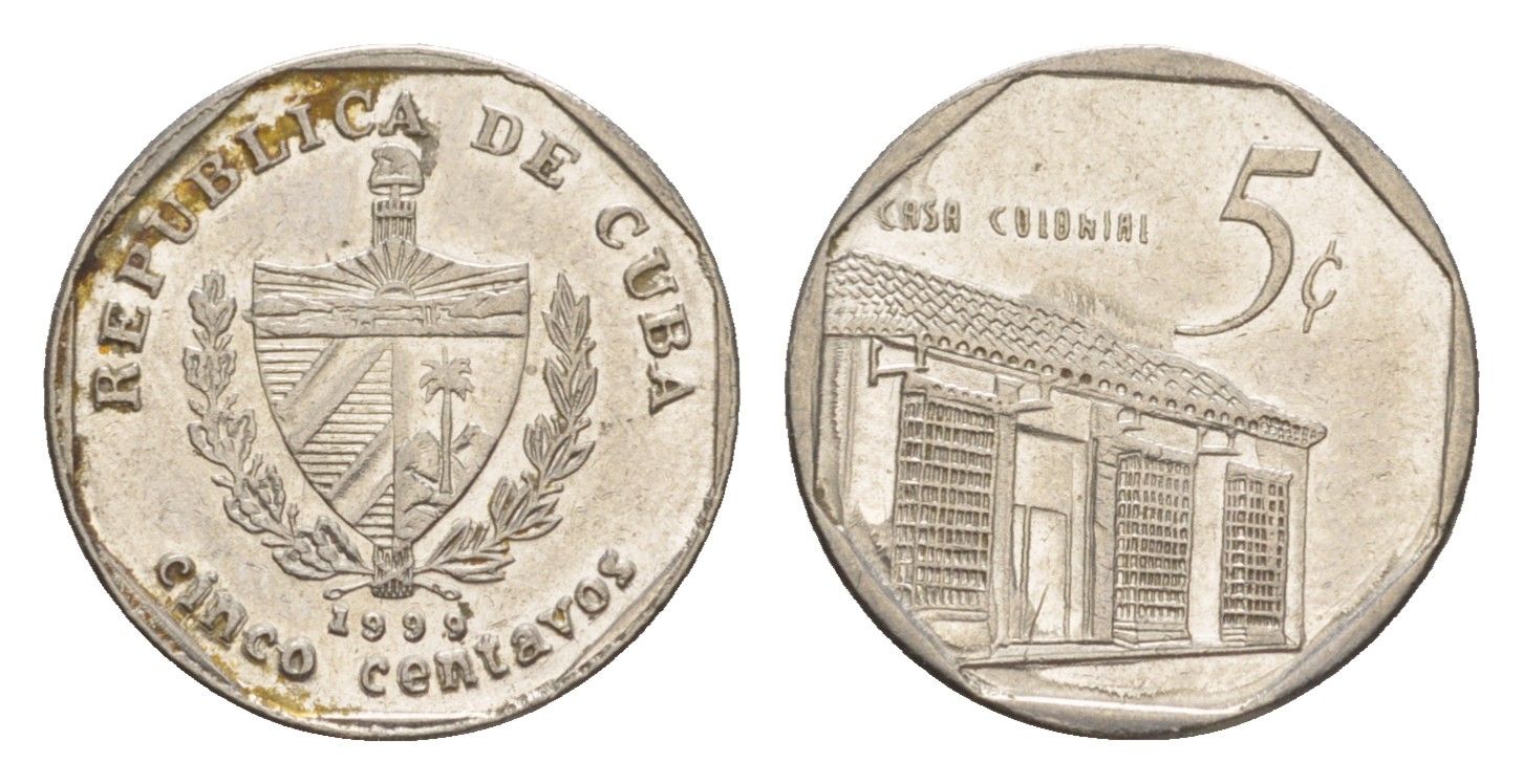 Куба 5 сентаво 1999 Casa Colonial KM 575.2, Schoen 713, JMA MC19 сталь плакированная никелем 4644-718