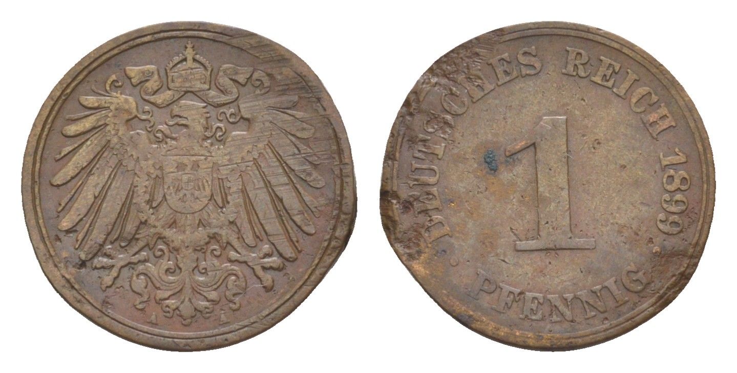 Германия 1 пфенниг 1899 A, Вильгельм II (1888-1918) KM 10, J. 10 медь 4647-833