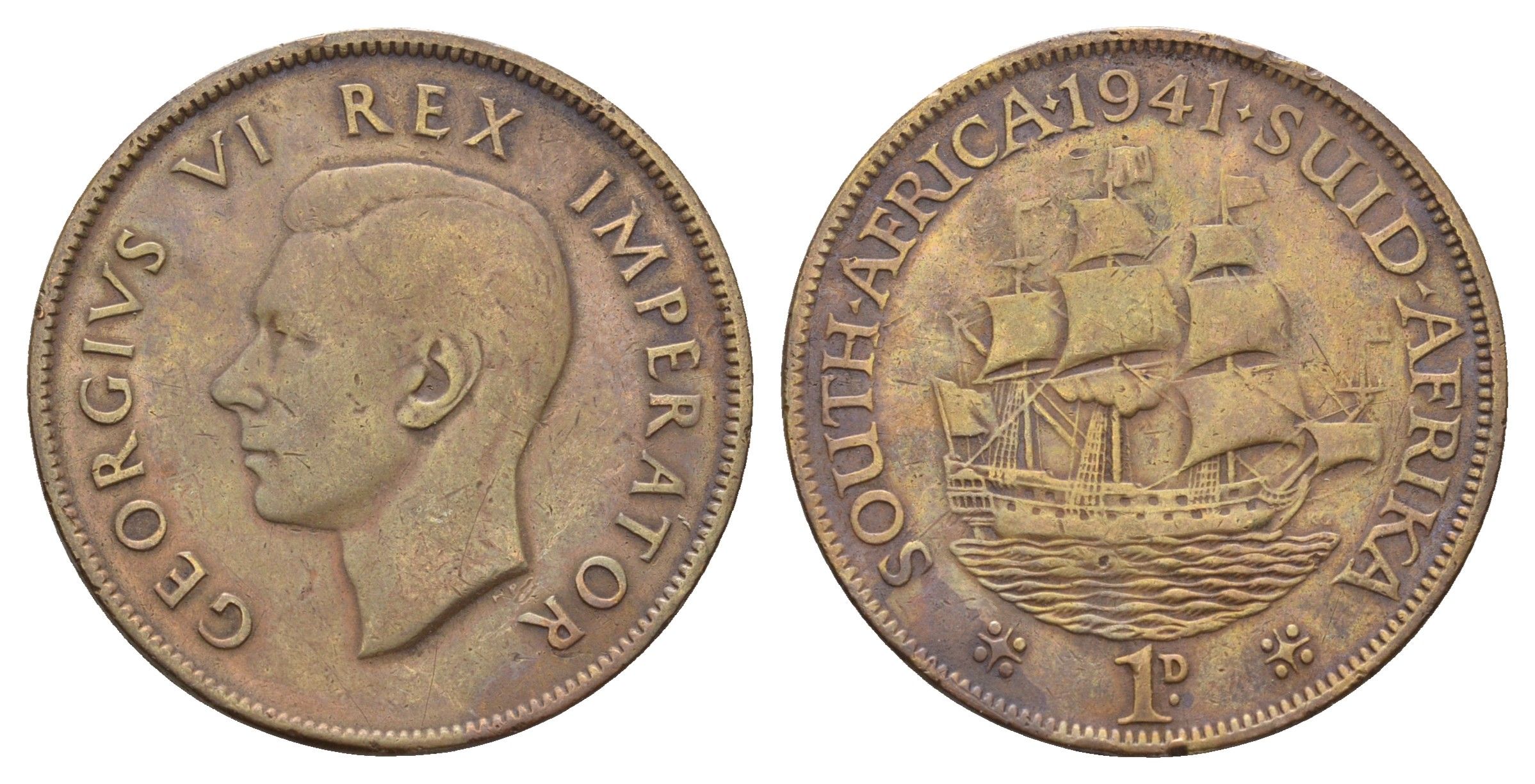 ЮАР 1 пенни 1941 Георг VI (1936-1952) KM 25 бронза 4672-946