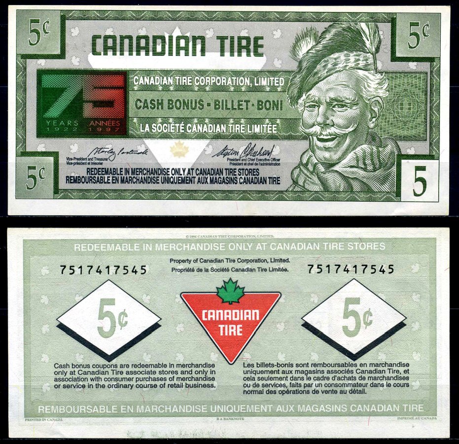 Канада купон на 5 центов 1996 Canadian Tire, 75 лет компании (1922-1972) бумага 2195-24-1-1