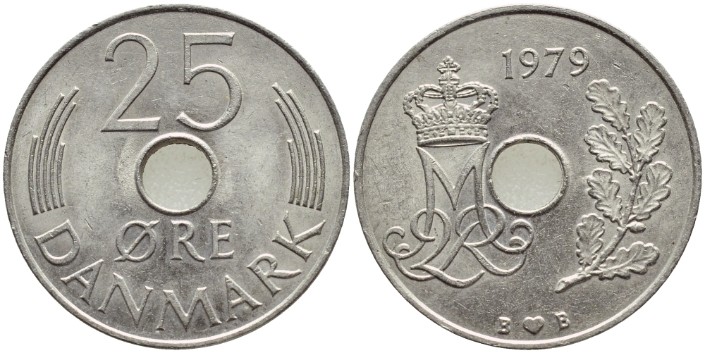 ДАНИЯ 25 ЭРЕ 1979 B; B, МАРГРЕТЕ II (1972-) KM 861.2 медно-никель 4397-221