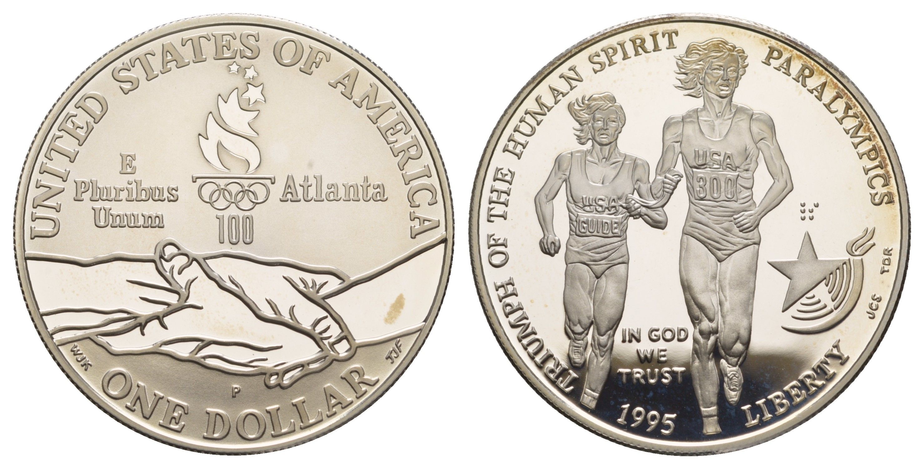 США 1 доллар 1995 P, X летние Паралимпийские Игры, Атланта 1996 - Бег KM 259 серебро PROOF 11-263-21
