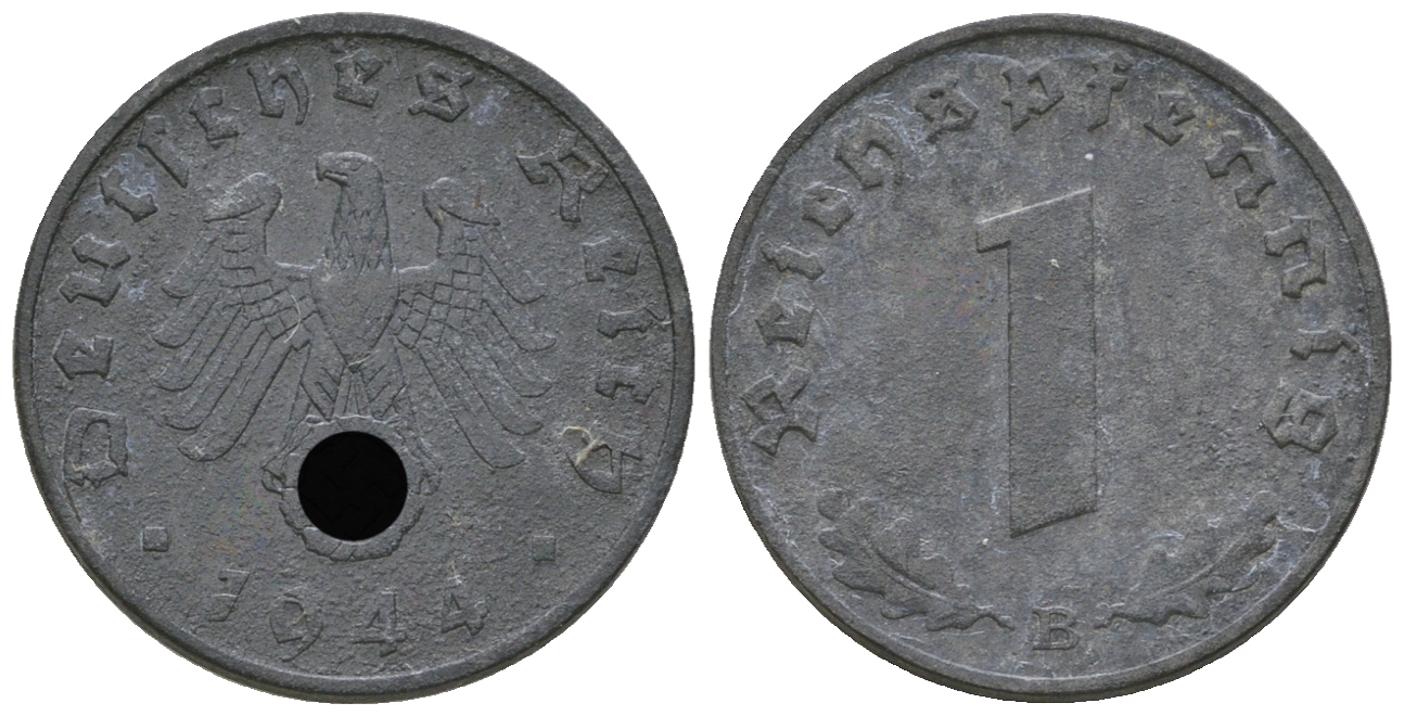 Германия 1 рейхспфенниг 1944 B KM 97, J. 369 цинк   4668-1141