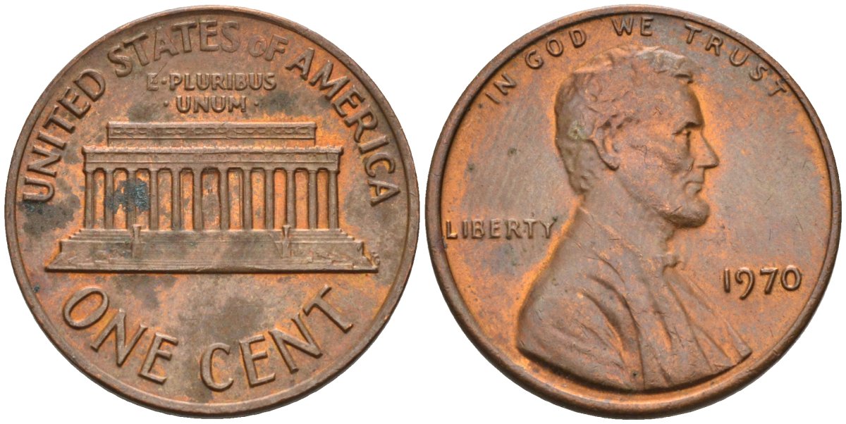 США 1 цент 1970 Линкольн KM 201 медь цинк 4115-854