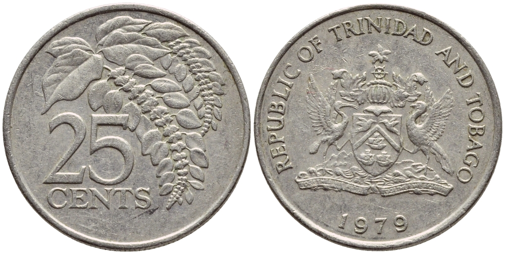 Тринидад и Тобаго 25 центов 1979 цветок дикая пуансеттия KM 32 медно-никель 4396-744