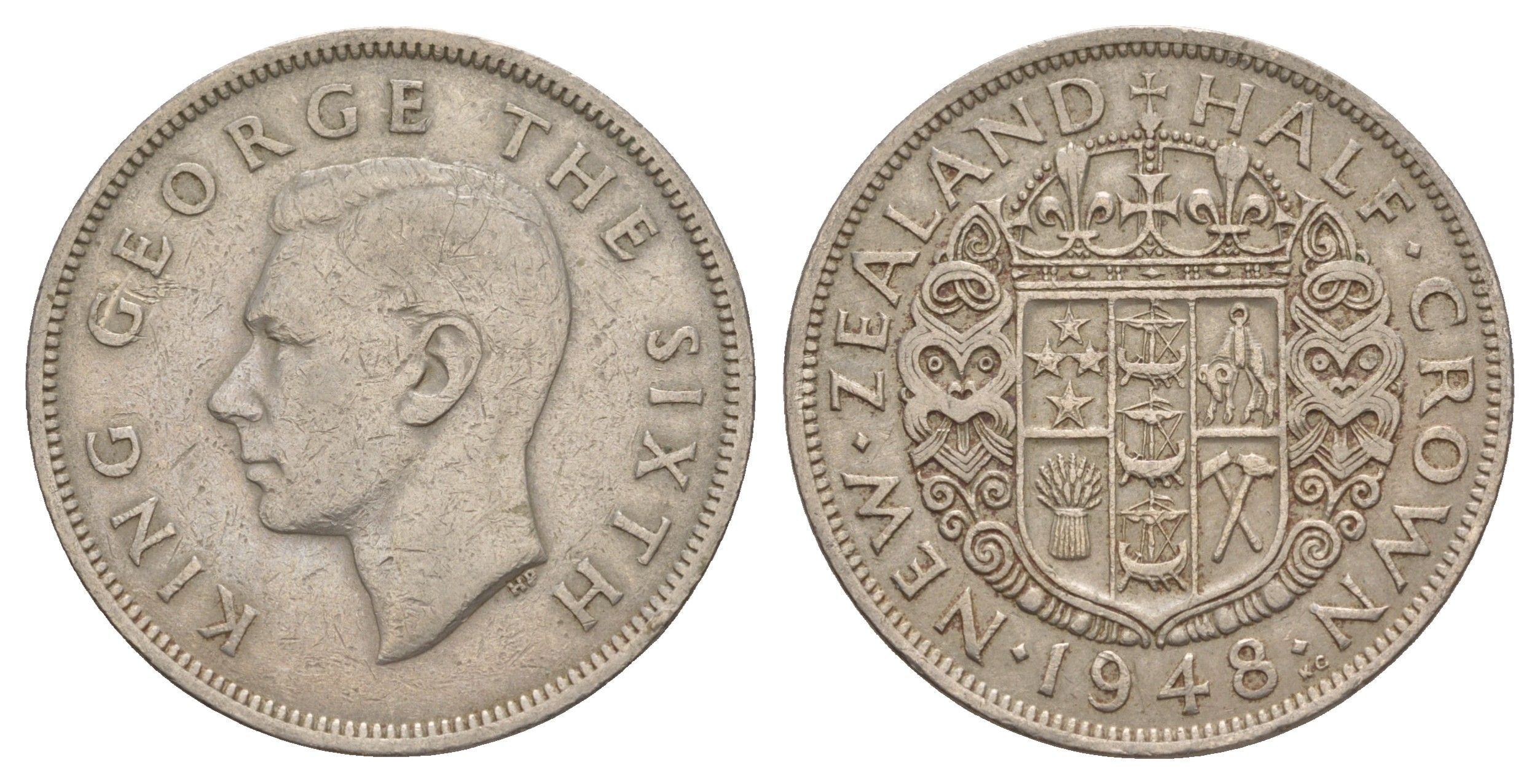 Новая Зеландия 1/2 кроны 1948 Георг VI (1936-1952) KM 19 медно-никель 4645-625