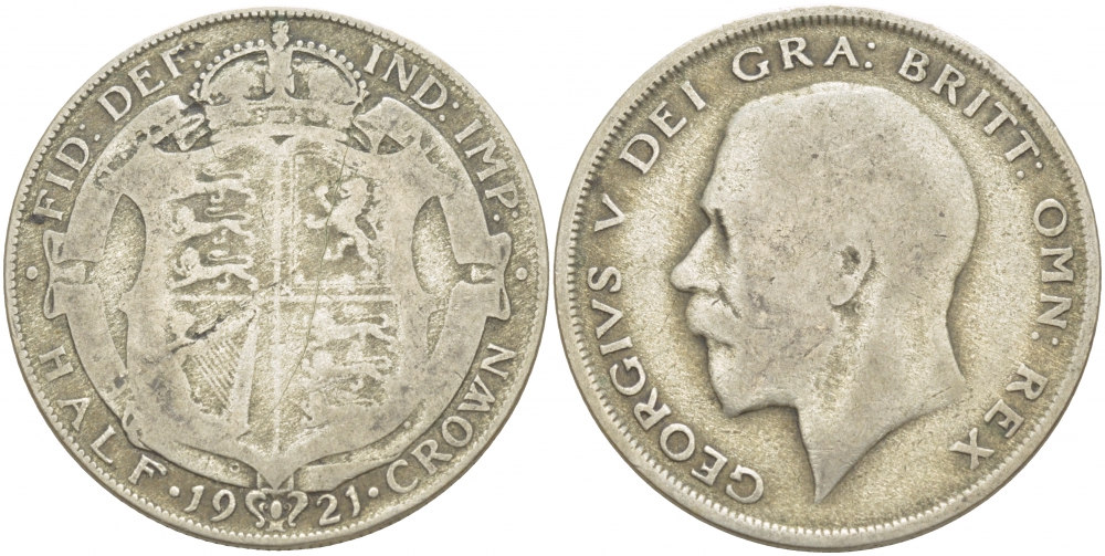 Великобритания 1/2 кроны 1921 Георг V (1910-1936) KM 818.1а, Spink 4021А серебро 29-1023