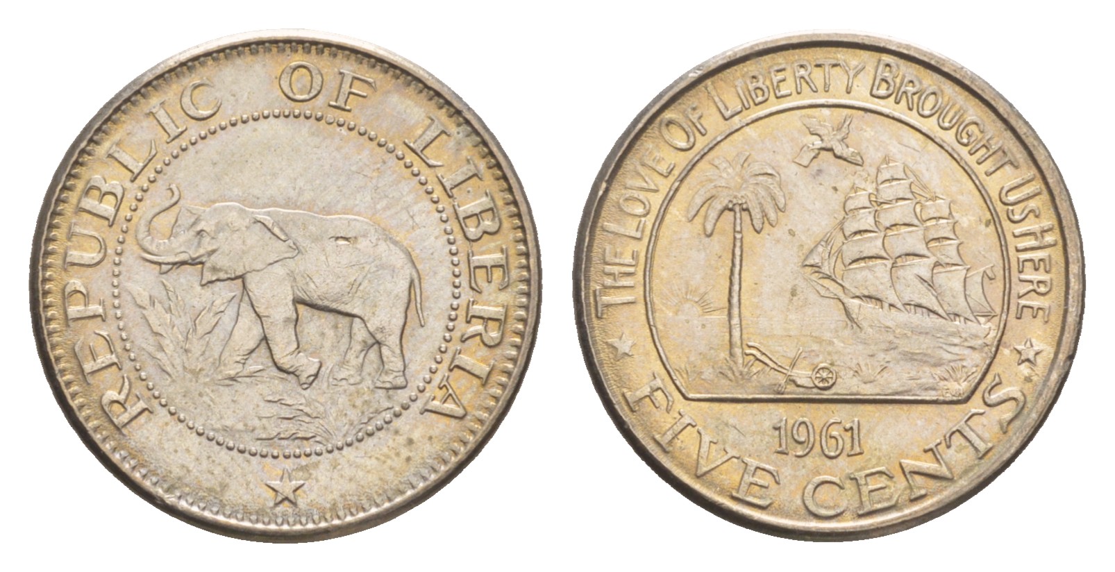 Либерия 5 центов 1961  KM 14 медно-никель  aUNC 4659-439