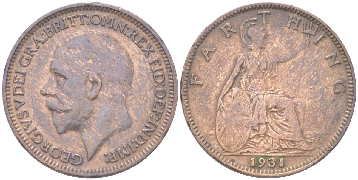 Великобритания 1 фартинг 1931 Георг V (1910-1936) KM 825, Spink 4061 бронза 4613-464