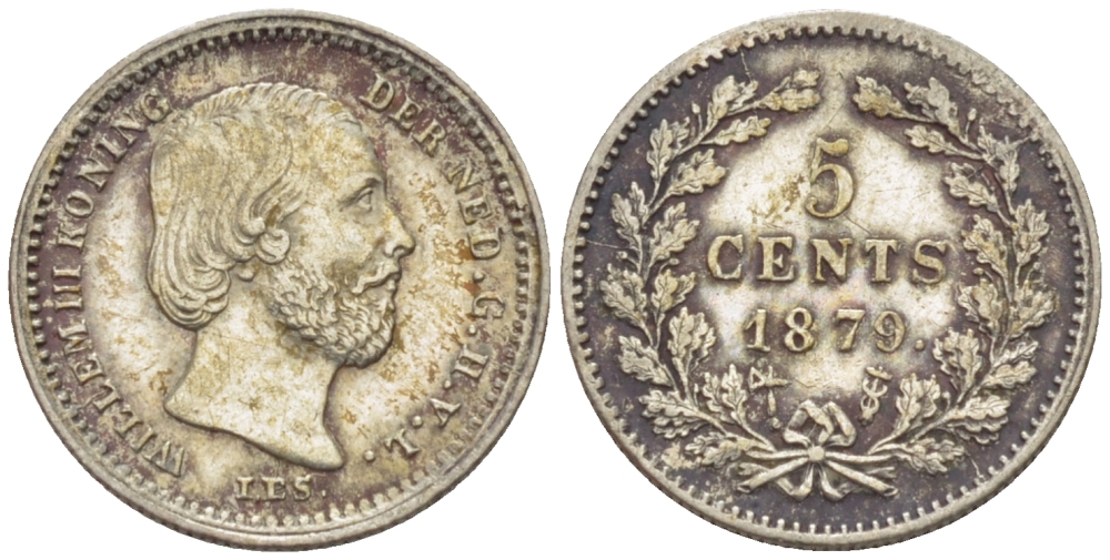 Нидерланды 5 центов 1879 Виллем III (1849-1890) KM 91 серебро 66-1232