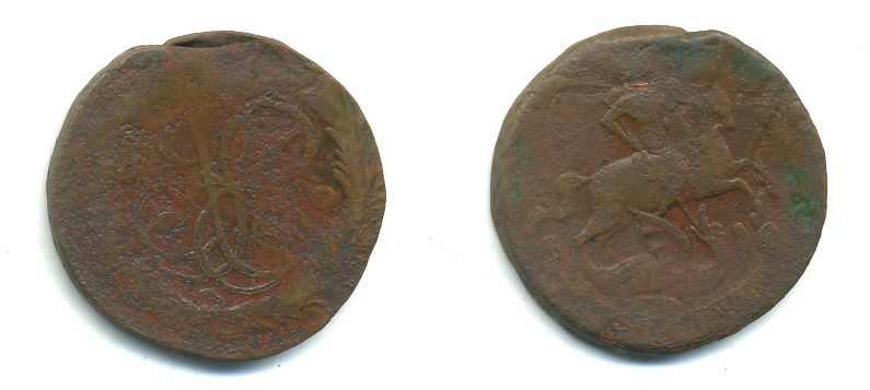 РОССИЯ 1 КОПЕЙКА 1760 медь 61-733