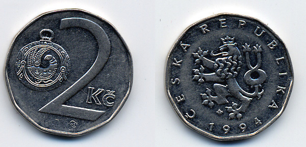 Чехия 2 кроны 1994 KM 9 сталь плакированная никелем 46-1764