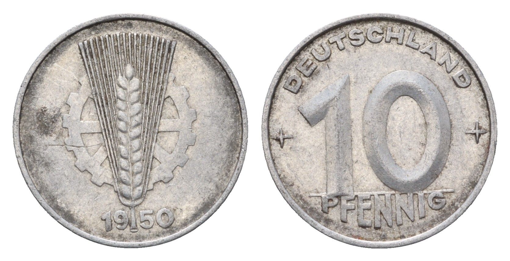 ГДР 10 пфеннигов 1950 A KM 3 алюминий 4684-253
