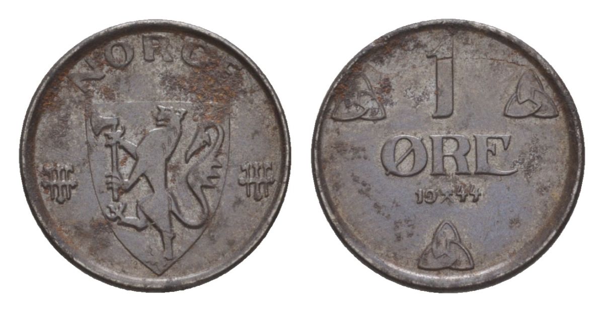 Норвегия 1 эре 1944 Хокон VII (1905-1957) KM 387 железо 4632-1055