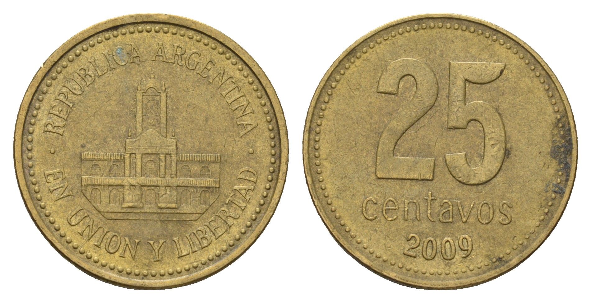 Аргентина 25 сентаво 2009 ратуша Буэнос-Айреса KM 110.1 алюминиевая бронза 4575-844