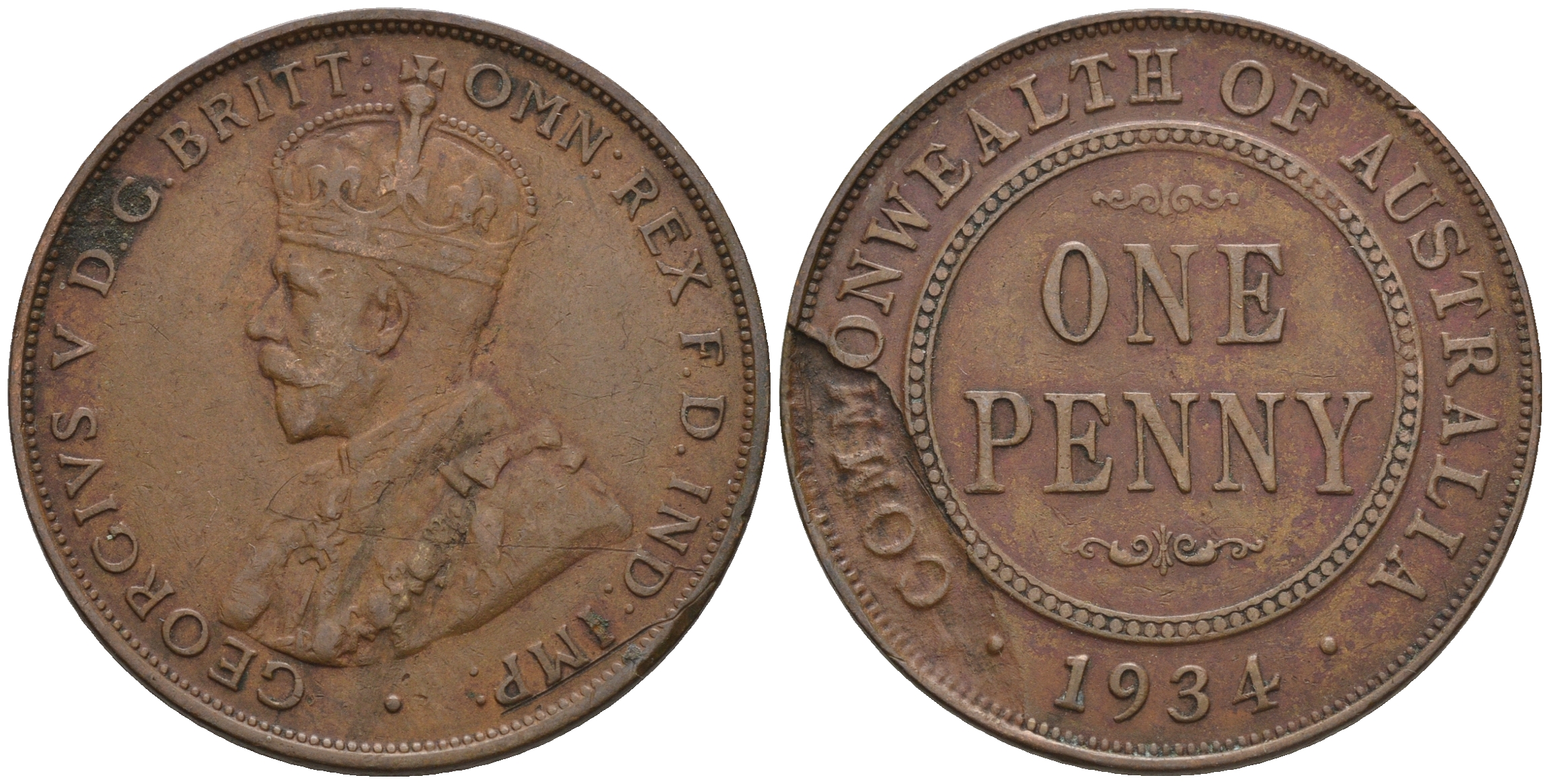 Австралия 1 пенни 1934 Георг V (1910-1936) KM 23 бронза 4607-1231