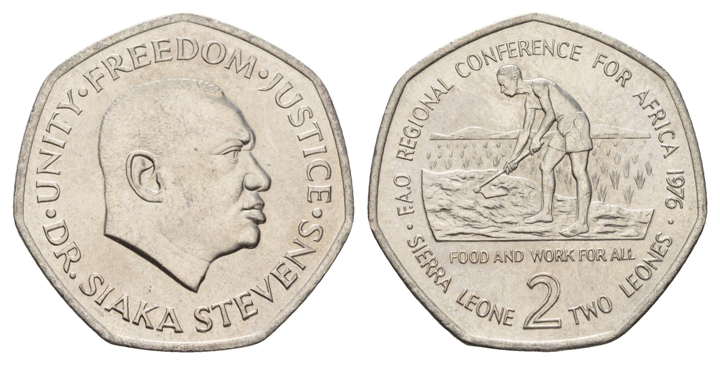 Сьерра-Леоне 2 леоне 1976 ФАО - Региональная конференция по Африке KM 29 медно-никель UNC 4672-736