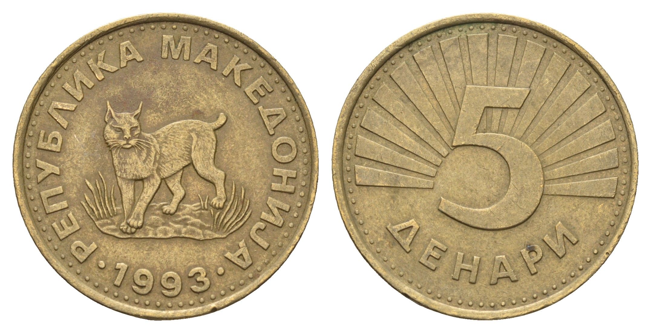 Македония 5 денаров 1993 KM 4 латунь 4699-214