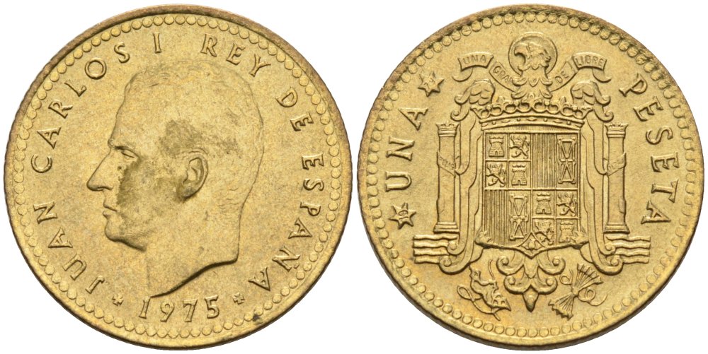 Испания 1 песета 1975 (79) Хуан Карлос I (1975-2014) KM 806 алюминиевая бронза 4390-1257