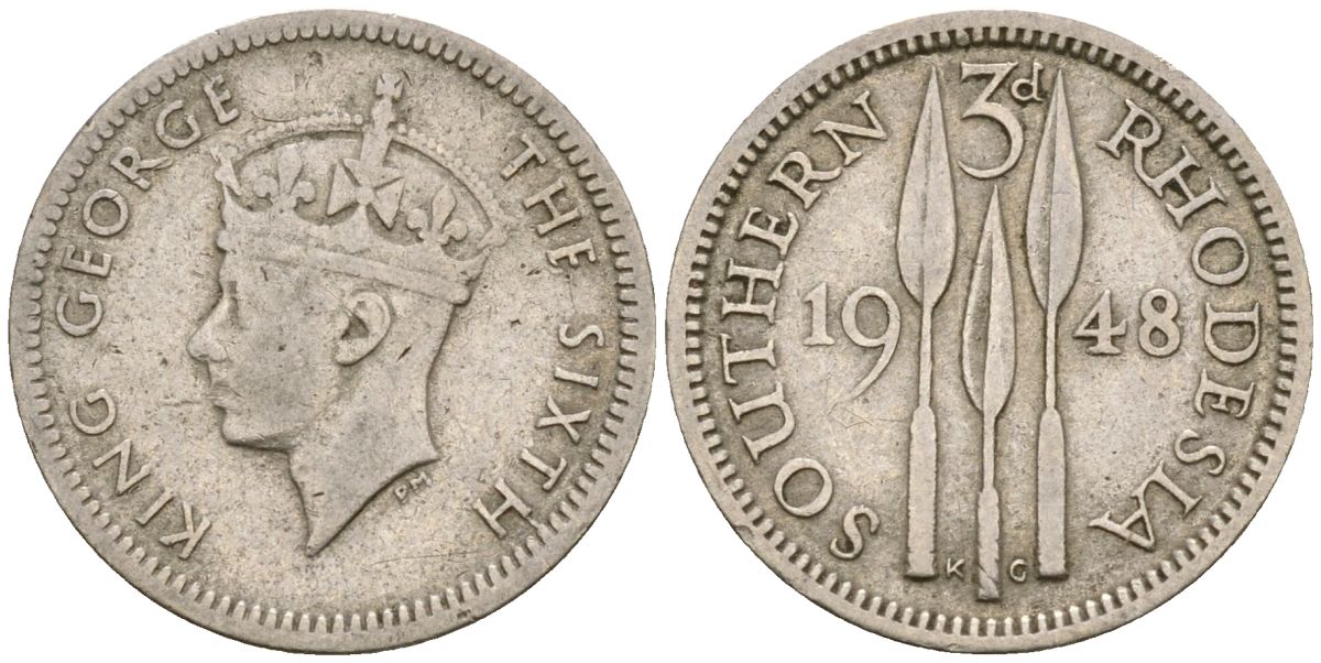 Британская Южная Родезия 3 пенса 1948 Георг VI (1936-1952) KM 20 медно-никель 4174-326